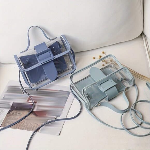 Travel Passions - Chic Clear with Blue trim Square Shoulder Bag - Picture 2 of 4